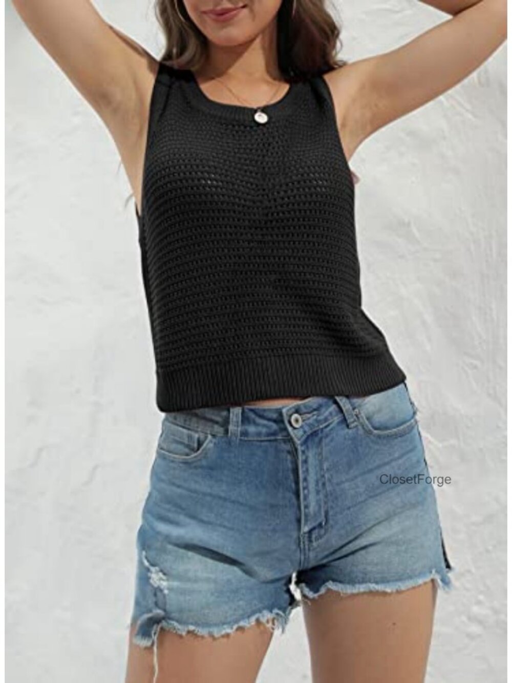 Womens Crochet Tank Top Sleeveless Knit Summer Sweater - Picture 4 of 6